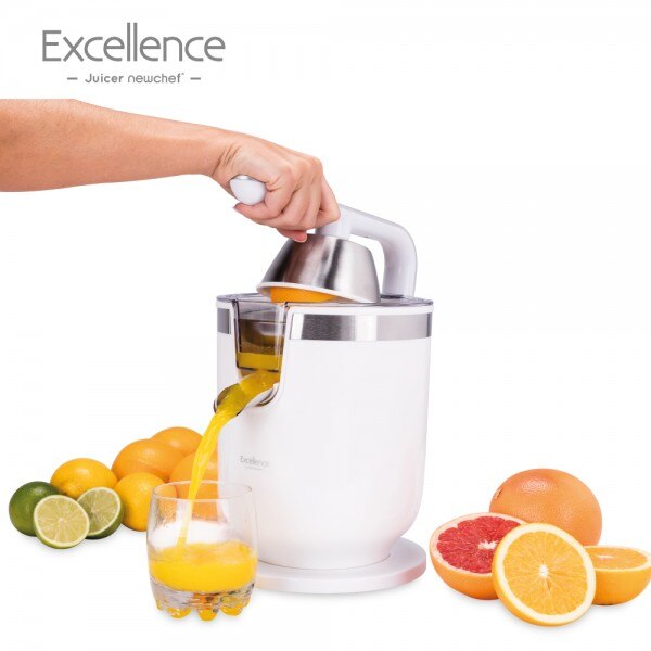 CHEF-Exprimidor Eléctrico Zumo de Palanca Juicer Excellence Blanco(300W),2 Tamaños Cono,con Función Antigoteo