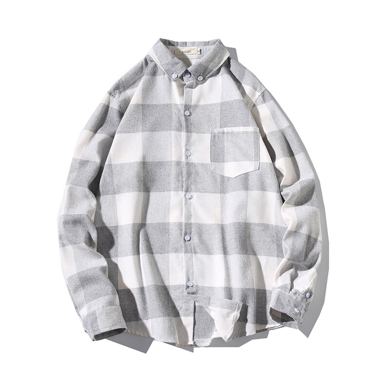 Lappster mænd harajuku plaidskjorter vintage afslappet langærmede skjorter lomme koreansk mode hip hop løse skjorter plus størrelse: M