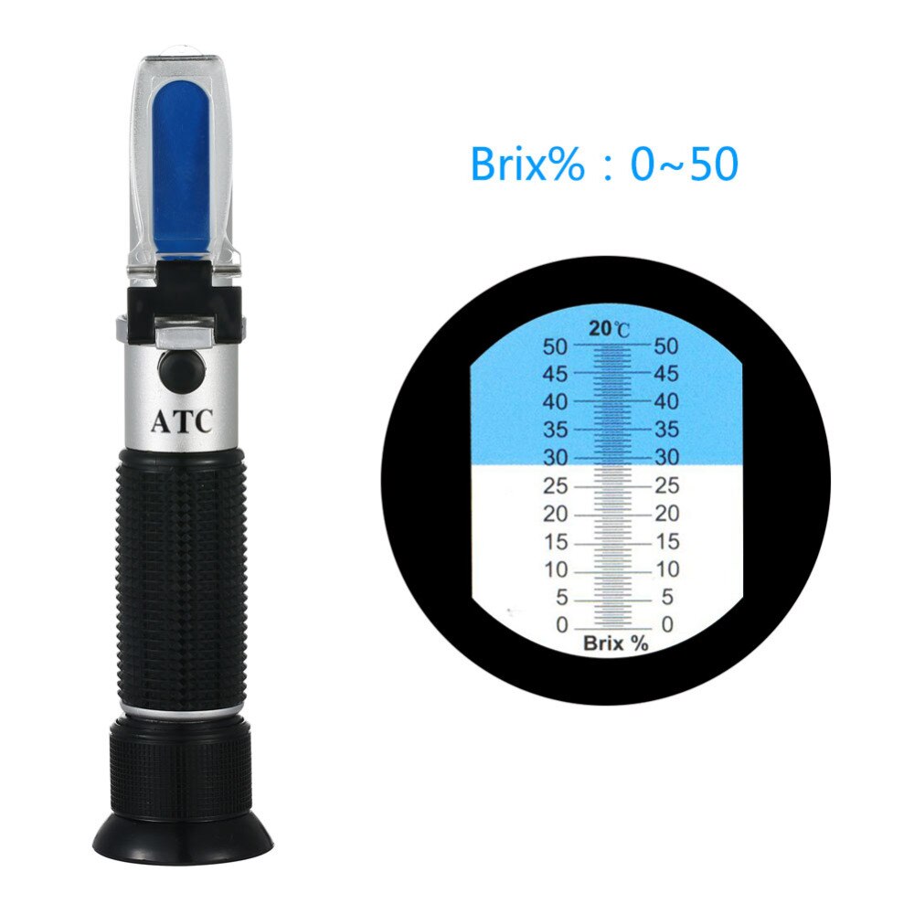 Refractómetro de mano 0-50% Brix, Refractómetro con mango negro, refractómetro Brix, caja de venta al por menor