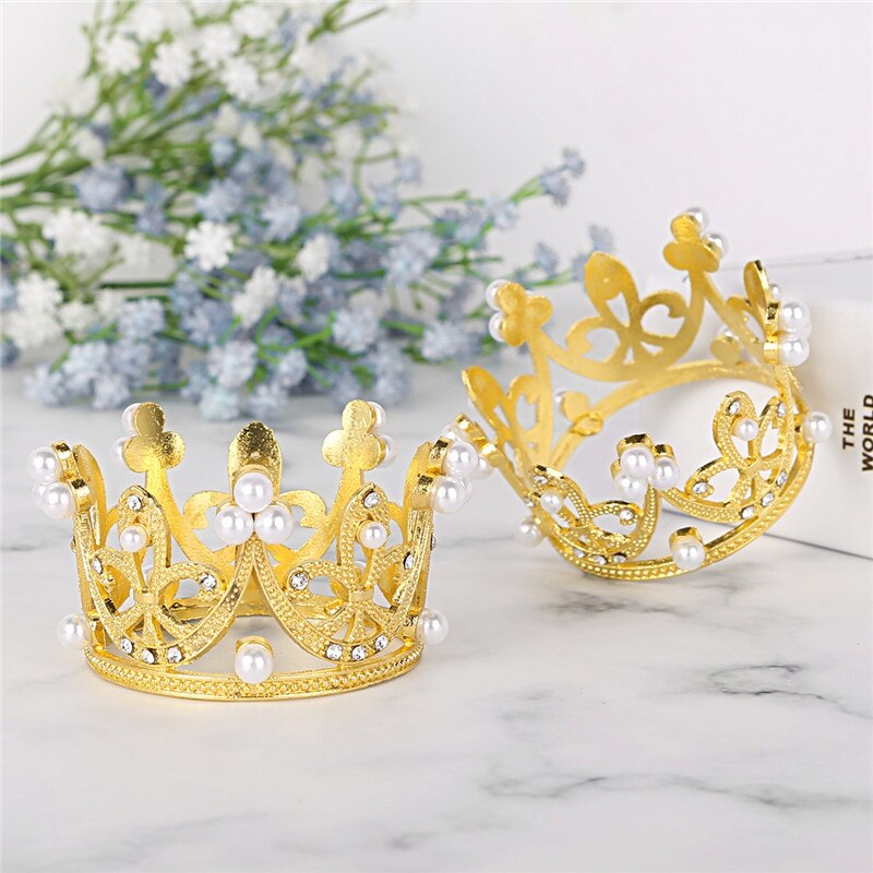 2 stk børn piger prinsesse rhinestone krystal perle lille fuld cirkel rund krone diadem hovedstykke fødselsdagsfest kage dekoration