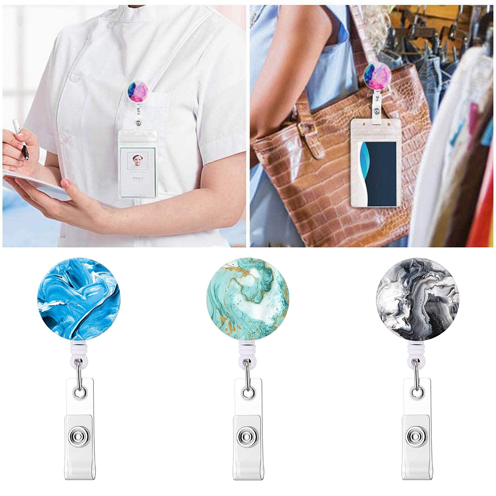 Retractable Badge Reel Badge Holder with Alligator Clip and Keyring, Nurse Badge Clip for ID Card Holders Stationery: 3pcs A