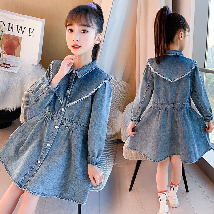 Big Size Girls Denim Jacket Autumn Jeans Jacket Coats Baby Girls Long Coats Windbreaker3-13 Years Kid Outerwear Children: 9