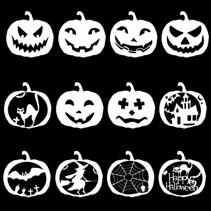 12 pièces Halloween pochoir citrouille ensemble modèles de dessin en plastique: M