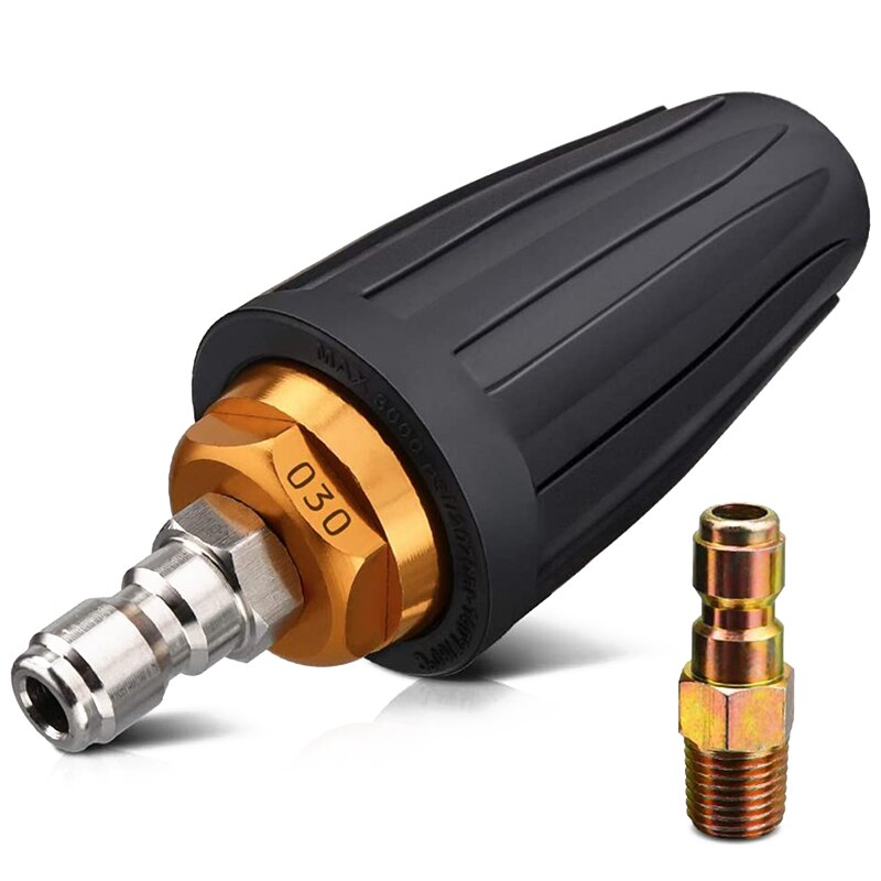 Boquilla Turbo 3000Psi, hidrolimpiadora giratoria, orificio 3,0, con 2 uds clavija de conexión rápida de 1/4 pulgadas para limpieza de jardín de coche: Default Title