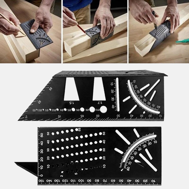 Tshiwort Multi-Angle Measuring Ruler – Aluminum Alloy 3D Woodworking Square, 8.46 Inch Length With 45° & 90° Marking Gauge