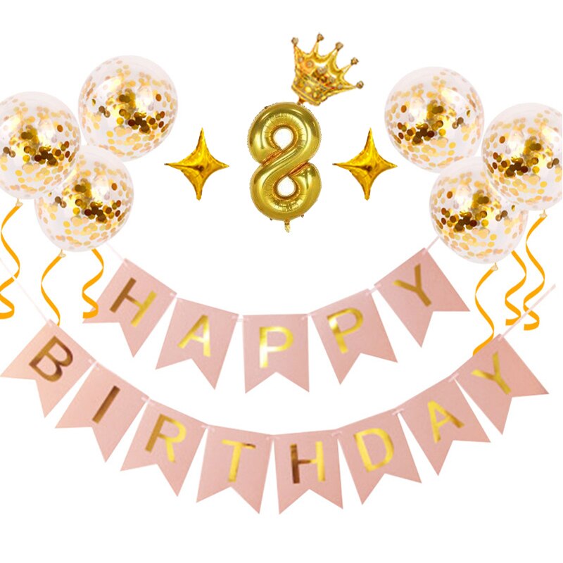 Oh urodziny dziecka balon w kształcie cyfry zestaw konfetti baner urodzinowy flaga Baby Shower dekoracje świąteczne dziewczyna chłopiec zaopatrzenie firm: 8st Pink