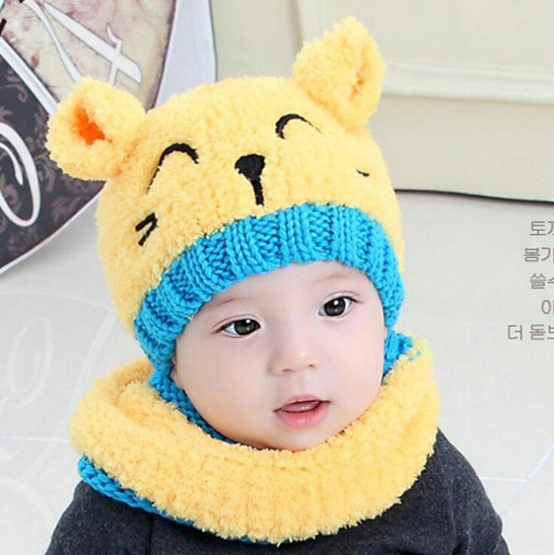 Los niños sombrero gorrito para bebé invierno Bebé invierno gatito gorro bufanda para niños conjunto