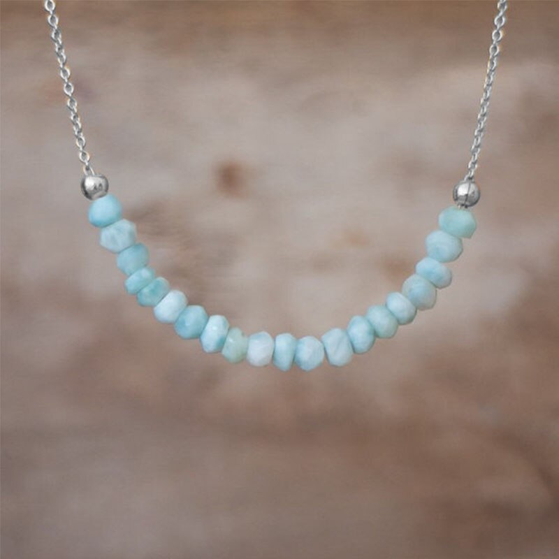 Larimar Necklace Natural Dominican Larimar Beaded Necklace Genuine Larimar Jewelry: silver-A2