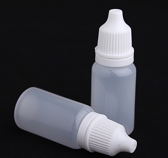 10ml tomme dråpeflasker i plastbeholdere, egnet for løsemidler, lette oljer, maling, essens, øyedråper, saltvann