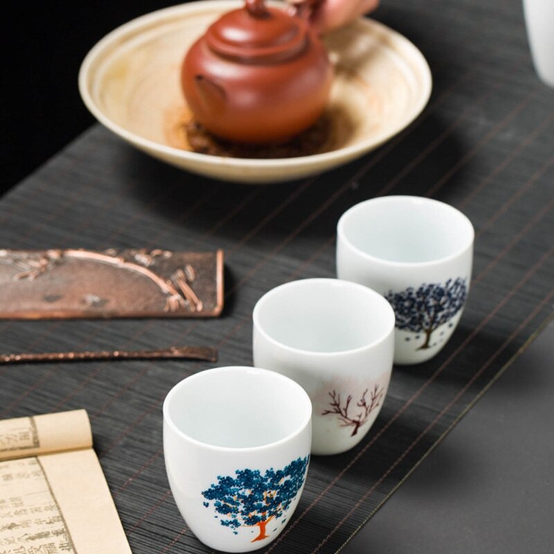 Japanese Magic Sakura Teacup Cold Temperature Discoloration Color Changing Tea Cup Flower Ceramic Kung Fu Tea Set