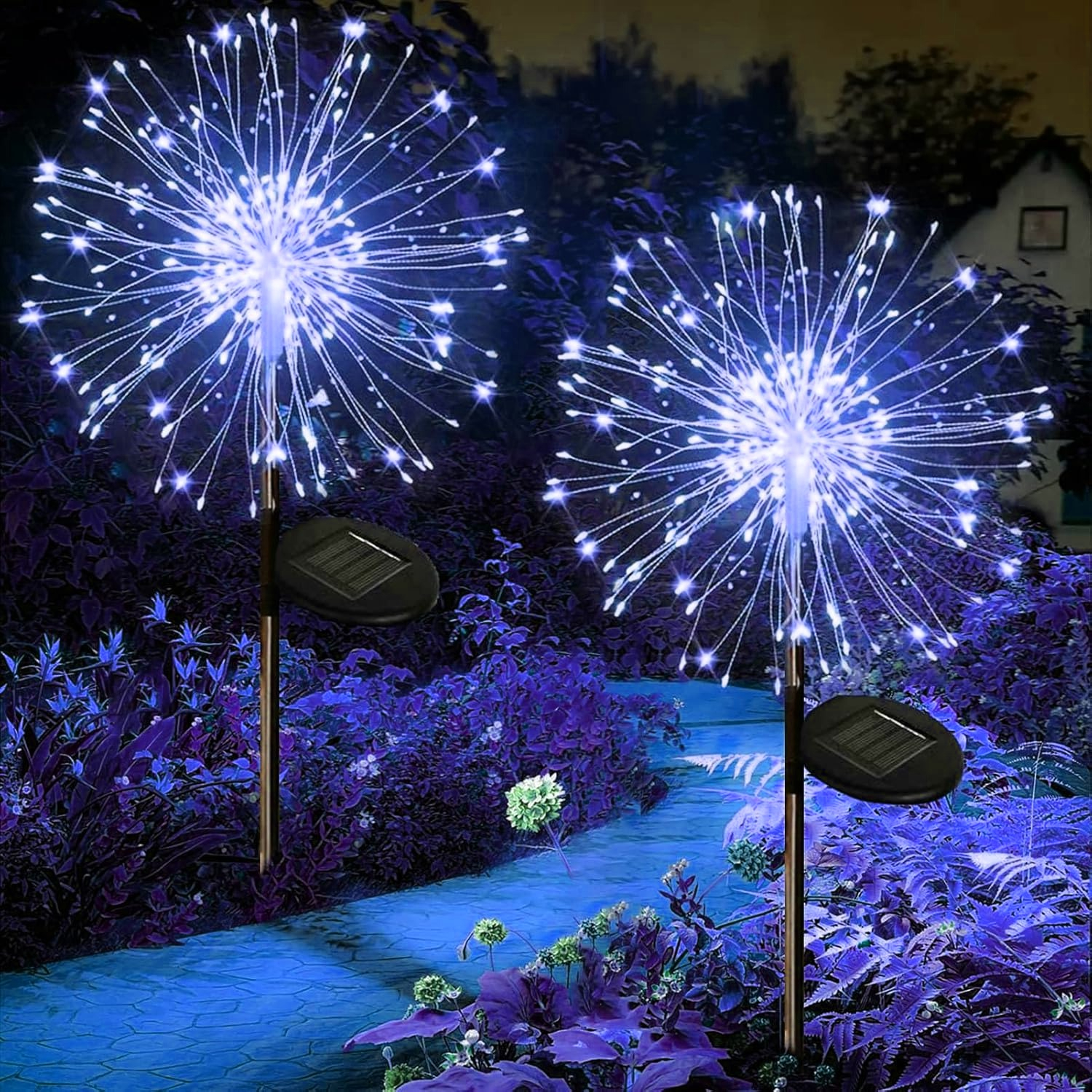 Luces solares para jardín al aire libre, 60/200/420LED, estaca de iluminación de diente de león, luz Solar de fuegos artificiales para decoración de césped de Navidad y Halloween: Multicolor / 0-5 W