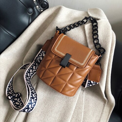 191227 Ivog Alledaagse Vrouwelijke Kleine Schoudertas Crossbody Handtas Zwart Wit Gewatteerde Keten Emmer Zakken Voor Vrouwen