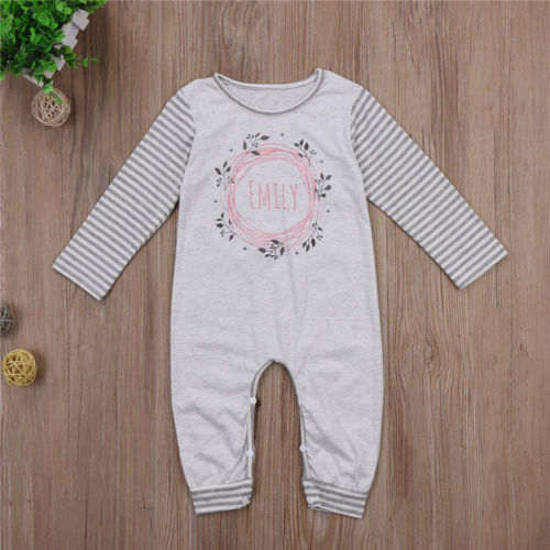 emily Letter Gray Striped Gray Casual Baby Boys Girls Kids Cotton Romper Jumpsuit Clothes Outfits