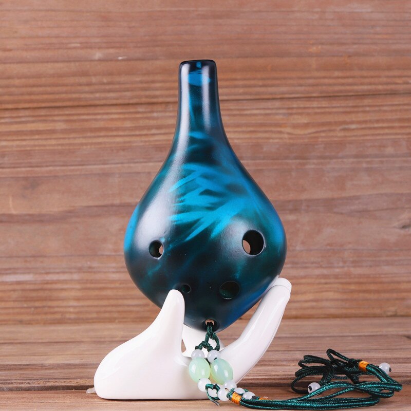 Ocarina Alto C en céramique à 6 trous, instrument classique de flûte de gourde avec sac de Protection, d'anniversaire pour enfants, directe: Bleu