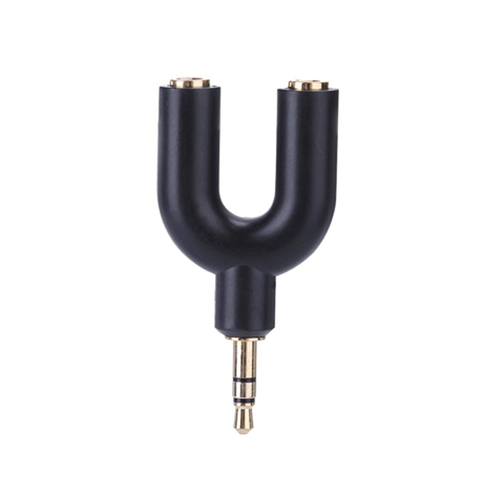 3.5mm Splitter U Type Earphone Connector Converter Splitter Audio to Mic & Headset Jack Plug Adapter For Mobile Phone Tablet PC: Black