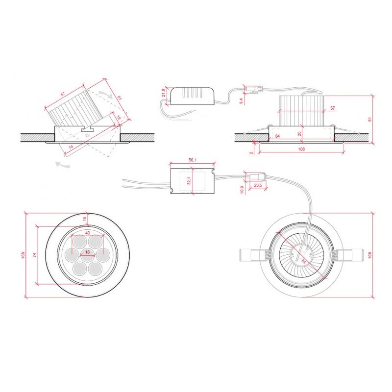 Foco downlight led circular 7w 700lm Ø108mm