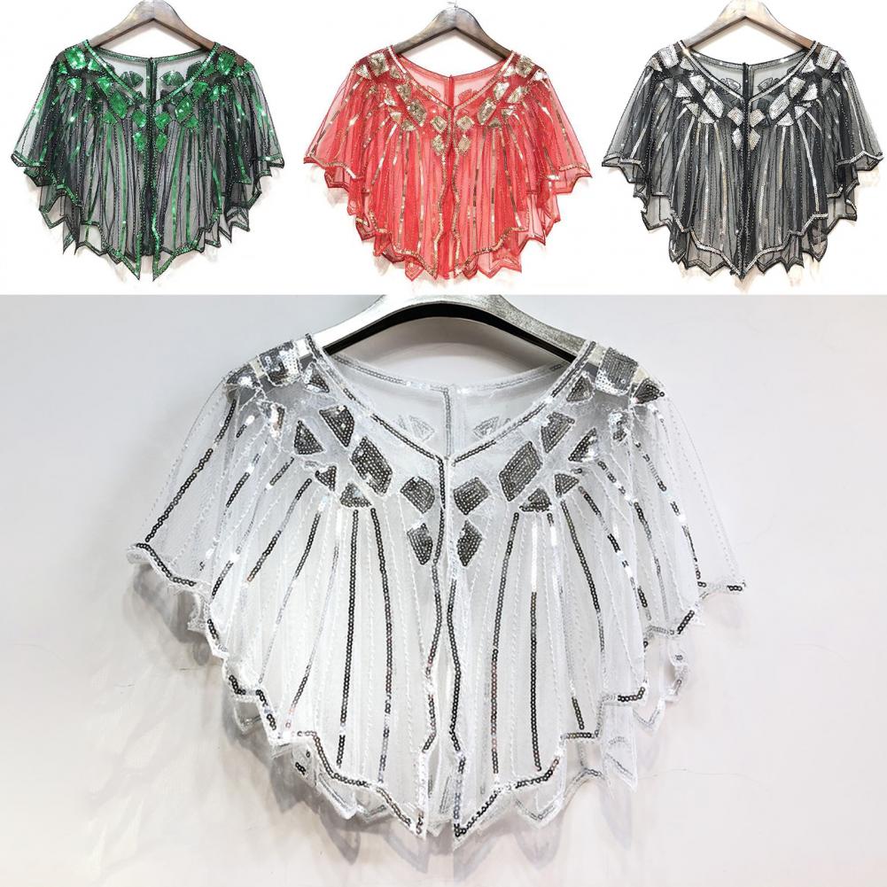 Scalloped High Beaded Sequin Short Top Women Cape See-through Women Shawl Decorative Women Accessories
