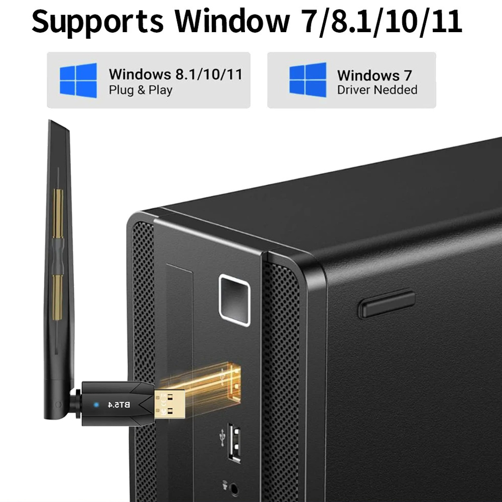 USB Bluetooth 5.3 5.4 Adapter 150M USB Dongle Wireless Adapter Music Audio Receiver Transmitter Antenna for PC Mouse Keyboard