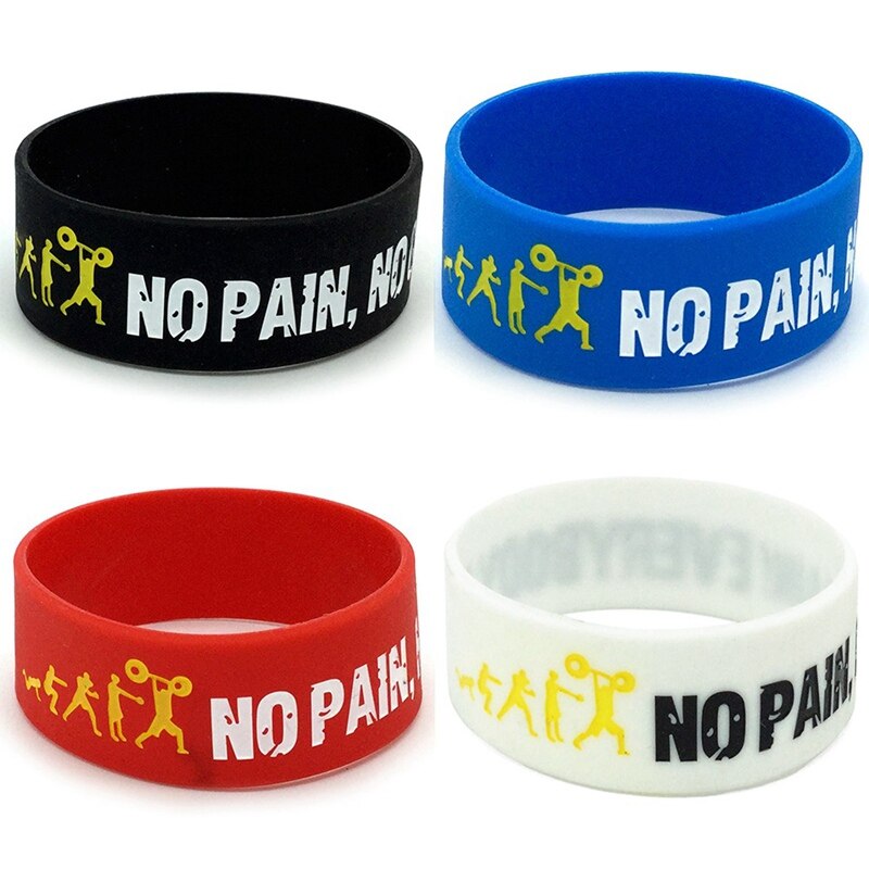 1Pcs Wide Band Motto Rubber Bracelets & Bangles Armband Everybody Fit No Pain No Gain Silicone Wristband