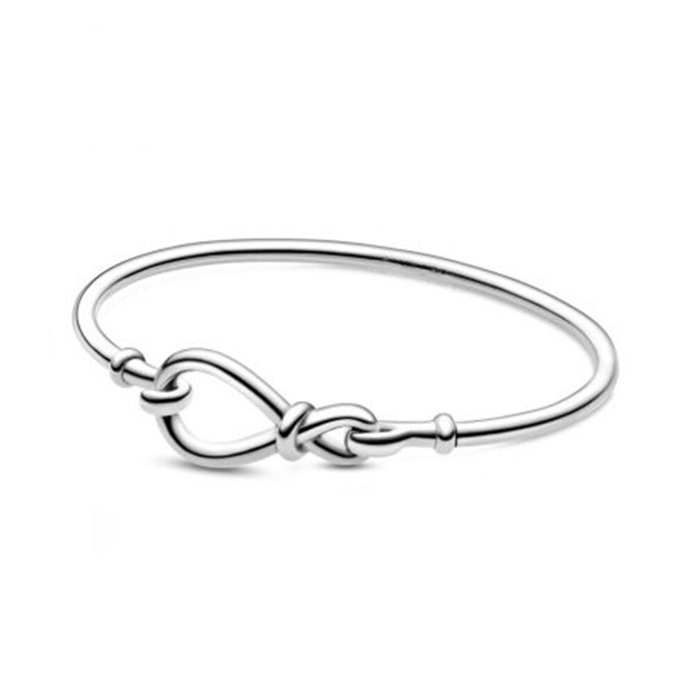 Pulsera de amor con nudo infinito para mujer, abalorio de 100% Plata de Ley 925 brillante, de joyería Original para mujer: 4 / 16 cm