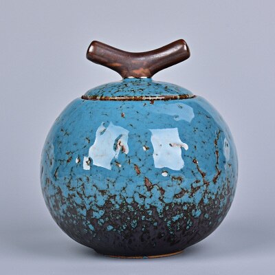 Gren keramisk mindesmærke husdyrurner - ekstra lille holder op  to 20 kubikcentimeter aske jordfarve kremering urne til aske: Blå
