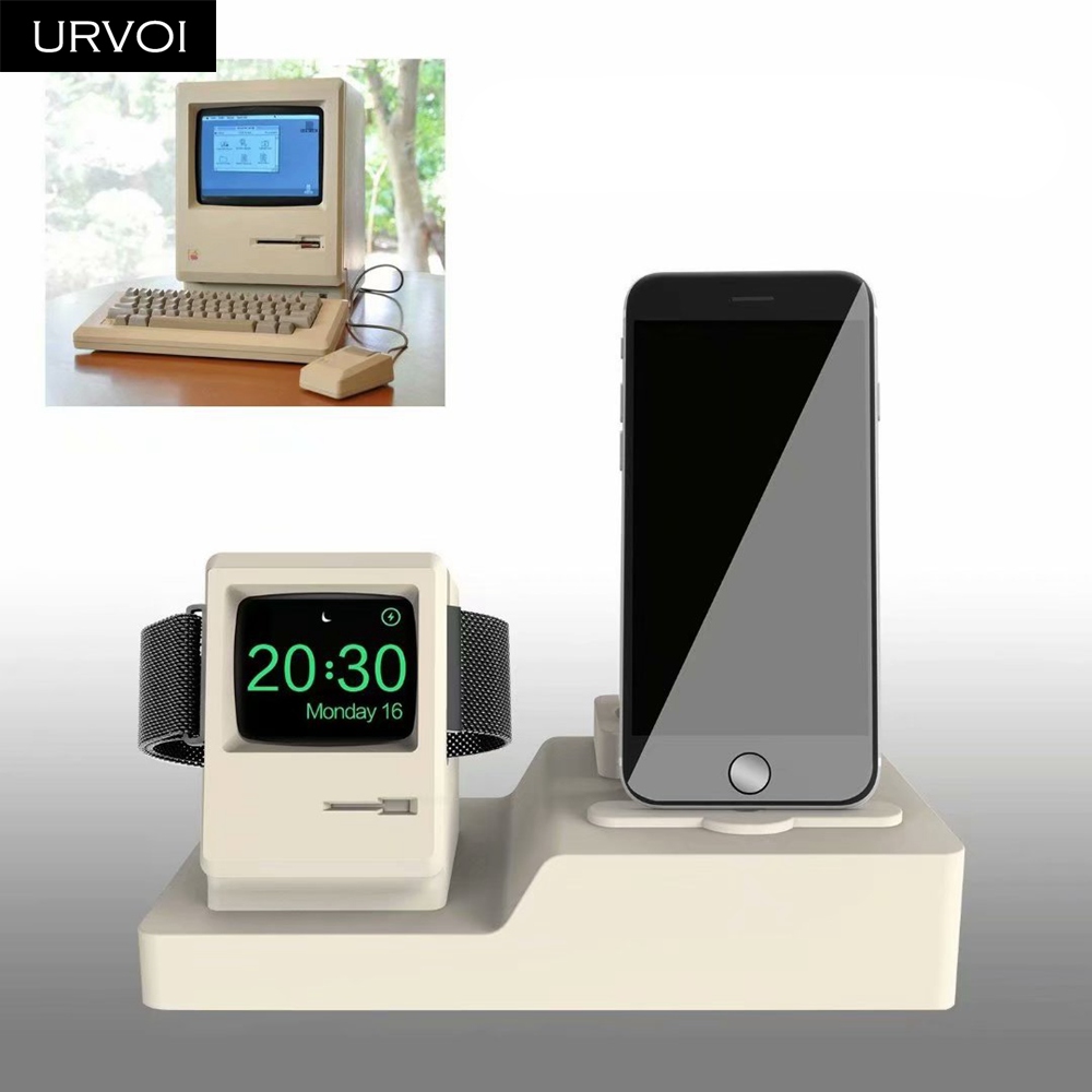 URVOI 3 in 1 Holder for Apple Watch series 5 4 3 2 1 iPhone stand watchOS keeper Airpods PC home charging dock silicone holder