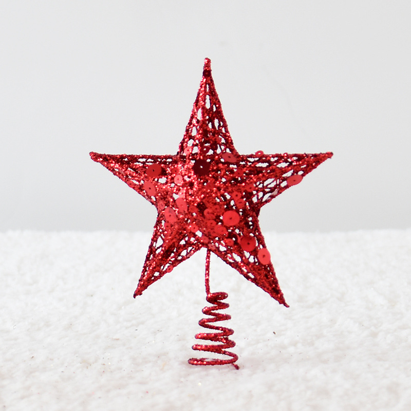 Décoration de sapin de noël en fer forgé, décoration scintillante, étoile à cinq branches: 12X15cm-Red
