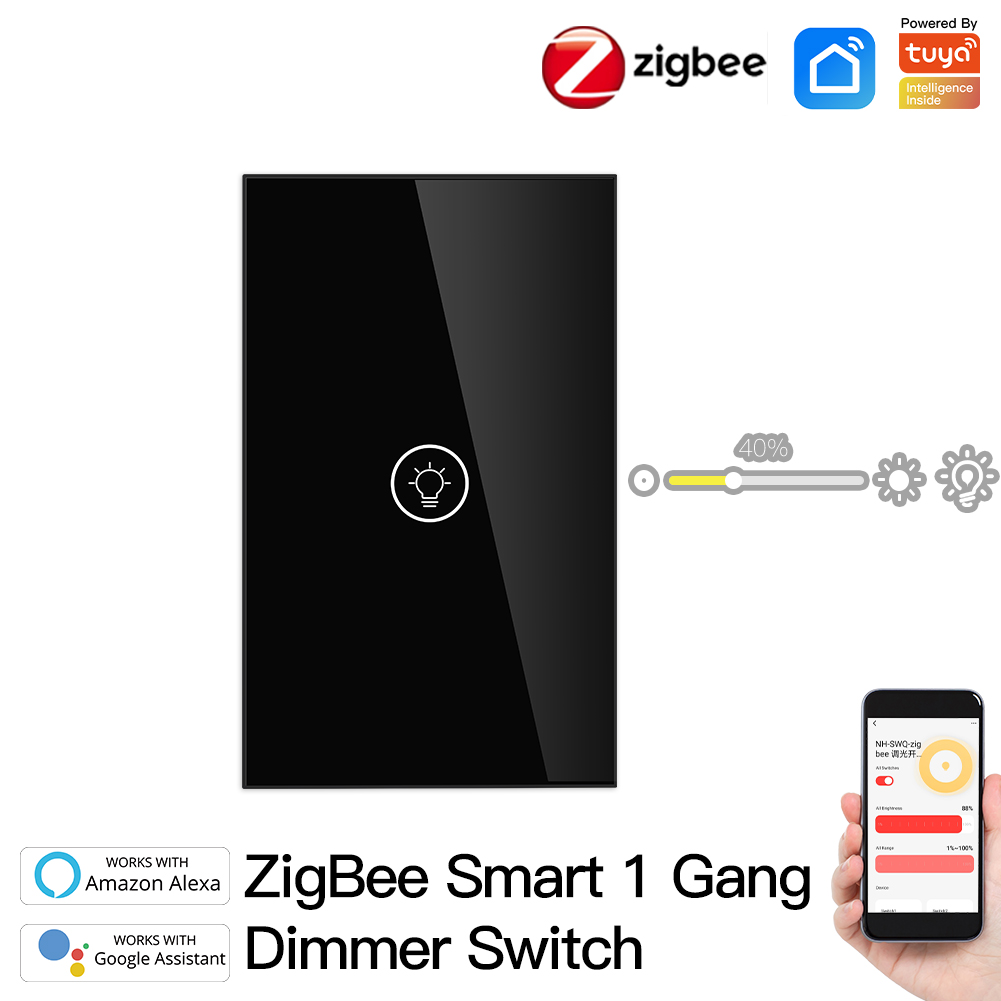 ZigBee – interrupteur variateur de lumière intelligent multi-gangs, contrôle indépendant, application Tuya, fonctionne avec Alexa Google Home, 1/2/3 gangs: US 1 Gang Black
