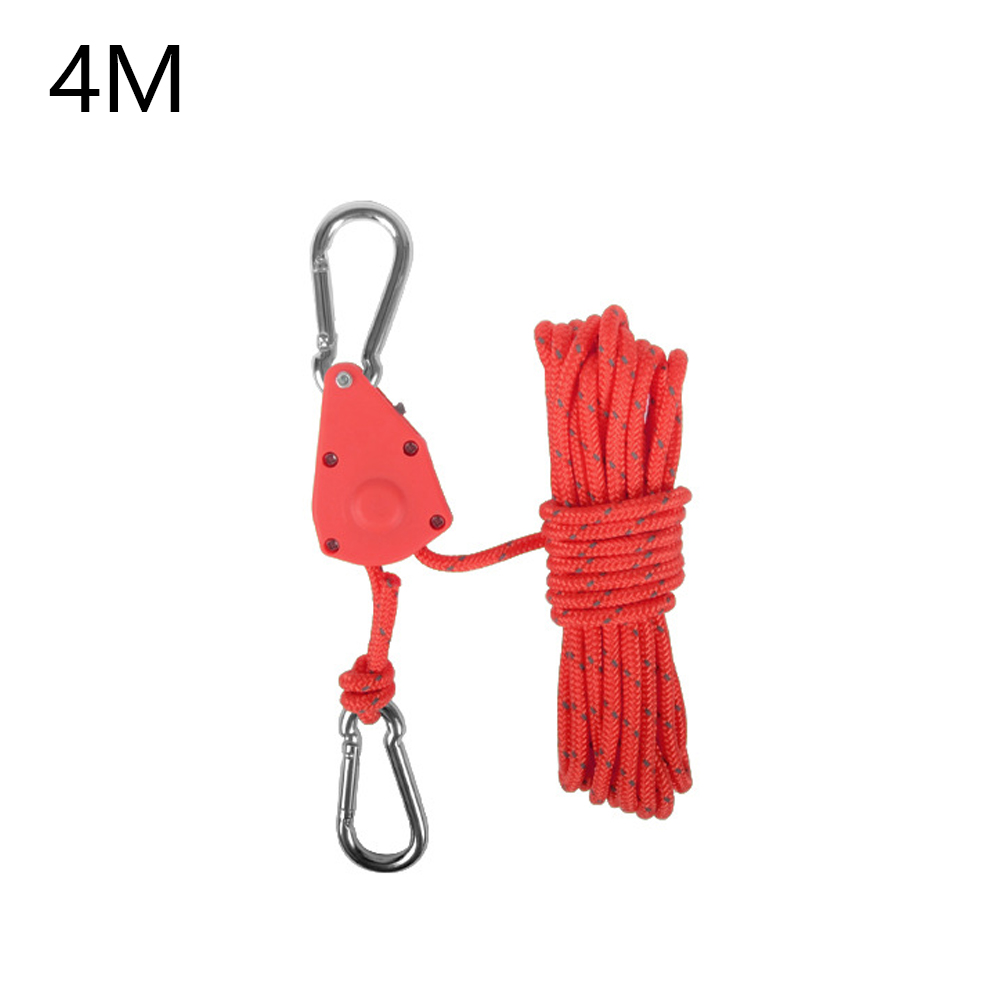 1pc 4M Camping Rope Quick Setup Outdoor Guy Lines Adjustable Tent Tie Downs Rope Hanger For Canopy Kayak Canoe Grow Light: Red