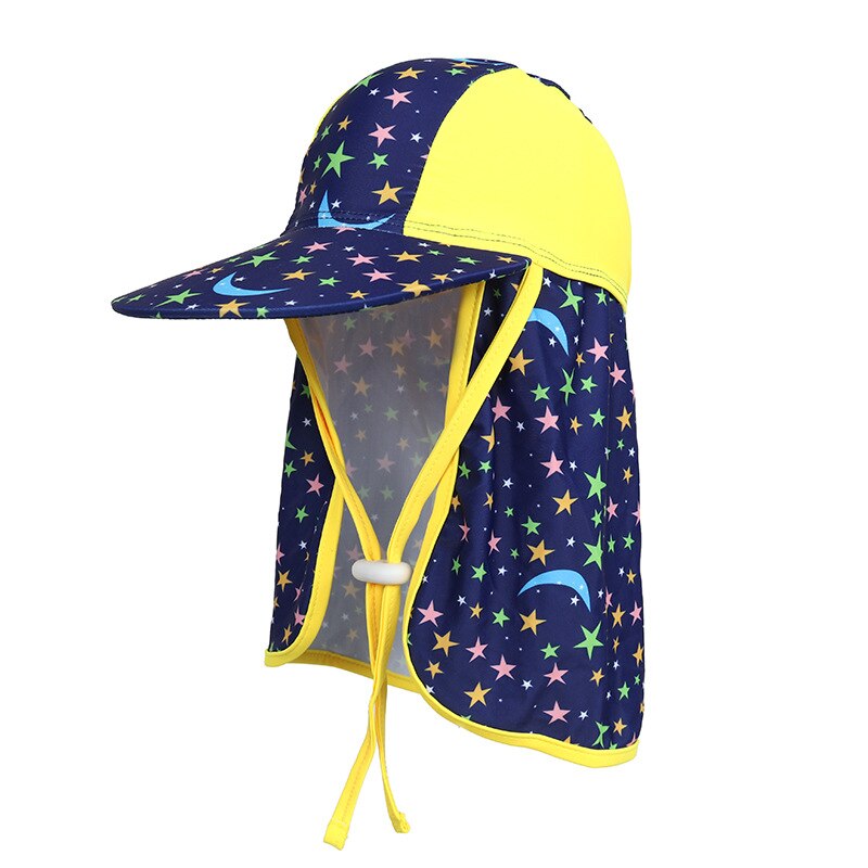 Gorra para niños con protección de cuello cubre el sol para niños gorra de natación UV de sombrero de ala grande playa ajustable de verano con cubierta de oreja: Little Stars