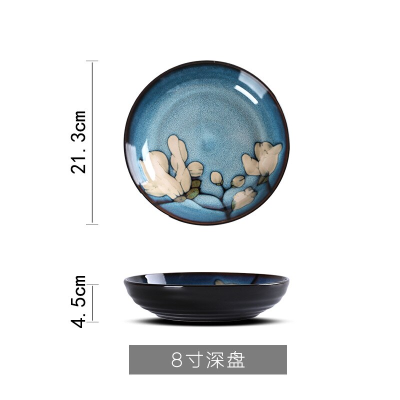 Lingao japansk håndmalt porselen magnolia servisesett husholdnings rund tallerken risbolle fiskebolle stor suppebolle: 8 tommer--d