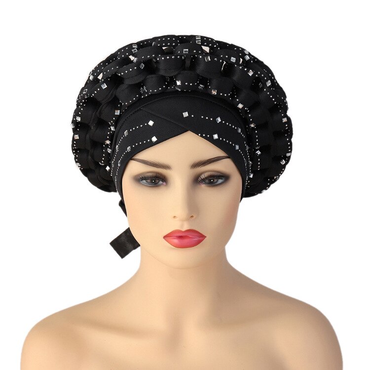 Autogele – couvre-chef africain en gel Aso oké, Turban musulman, casquette nigériane de mariage, couvre-chef prêt à porter,: Black
