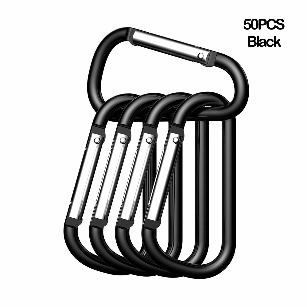 100Pcs/50 Stuks D Vormige Aluminium Legering Karabijnhaak Sleutelhanger Kampeeruitrusting Rugzak Gesp Klimmen Haak: Black 50pcs