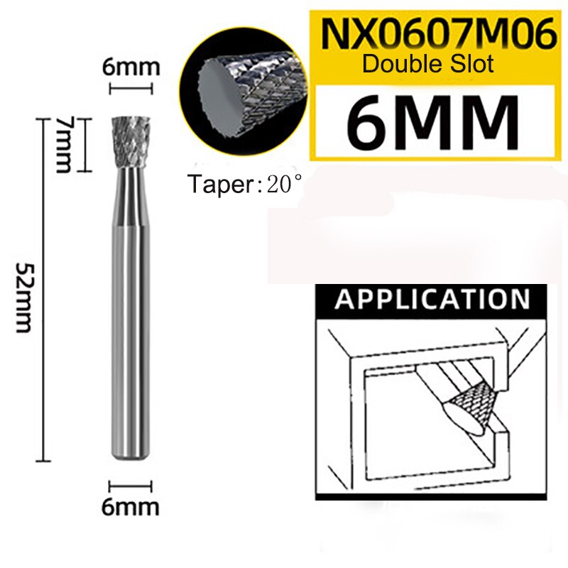 Inverted Cone Shape Alloy Rotary File 1pc Hard Metal Grinding Head Milling Cutter Tungsten Wood Carving Tool N-Type: NX0607M06