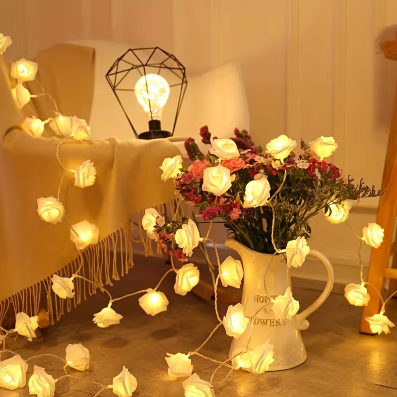 Pink Rose String Lights For Bedroom Battery Operat... – Grandado