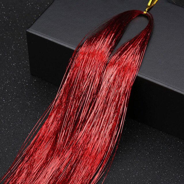 Hair Tinsel Strands Of Hair Colored Hair Strands Glitter Hair Extensions For Braids Hair Dazzle Braids With Elastic Extensiones: Red