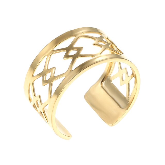 Legenstar Trendy Rvs Goud Kleur Verstelbare Ringen Homme Omkeerbare Lederen Open Geometrische Bague voor Vrouwen: 4