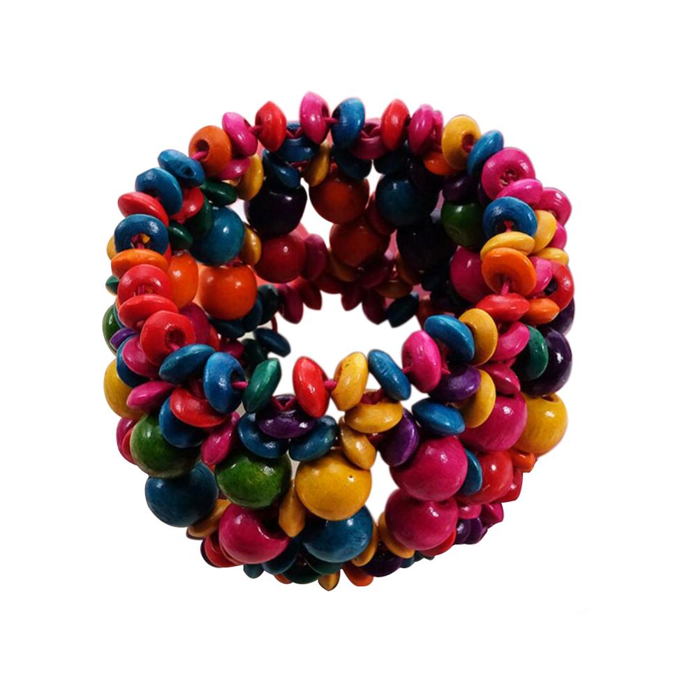 Pulsera elástica de cuentas de madera multicolor, joyería Bohemia para mujeres y niñas, accesorios para niños