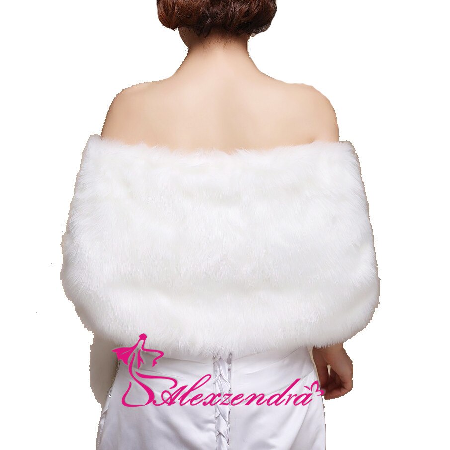 Alexzendra Cheap Wedding Wraps White Long Faux Fur Wrap Shrug Bolero Coat Bridal Shawl Jacket Bridal Gowns Winter Autumn Spring