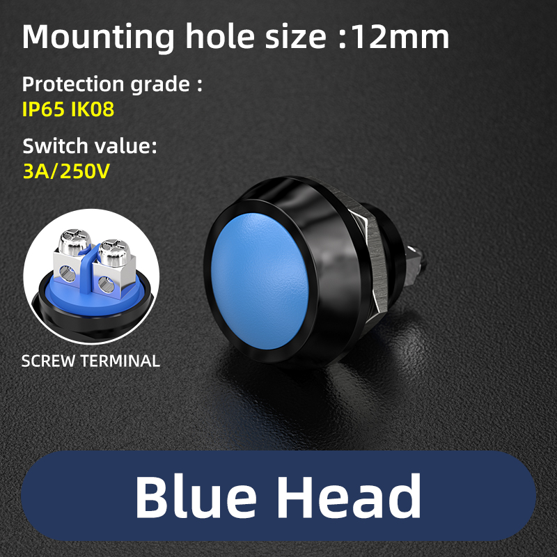 12 mm 1/2 Zoll Montageloch, IP65, bunt, gewölbter Mini-Schraubklemmen/Stiftklemme, wasserdichter Momentan-Drucktastenschalter: Grau