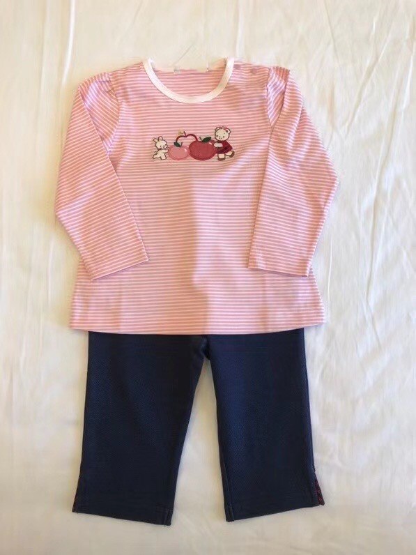 niños camiseta Rosa blanco a rayas bordado apple patrón de oso Linda manga larga Camisetas para niñas bebés