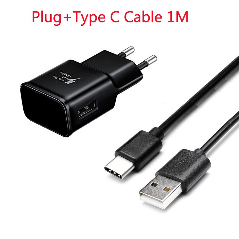 Adaptive Fast Charger 5V 2A USB Quick Adapter Charger For Samsung Galaxy S8 S9 Plus Note 8 9 A8 4 5 A3 S2 USB Type C Cable: Plug and Cable Black