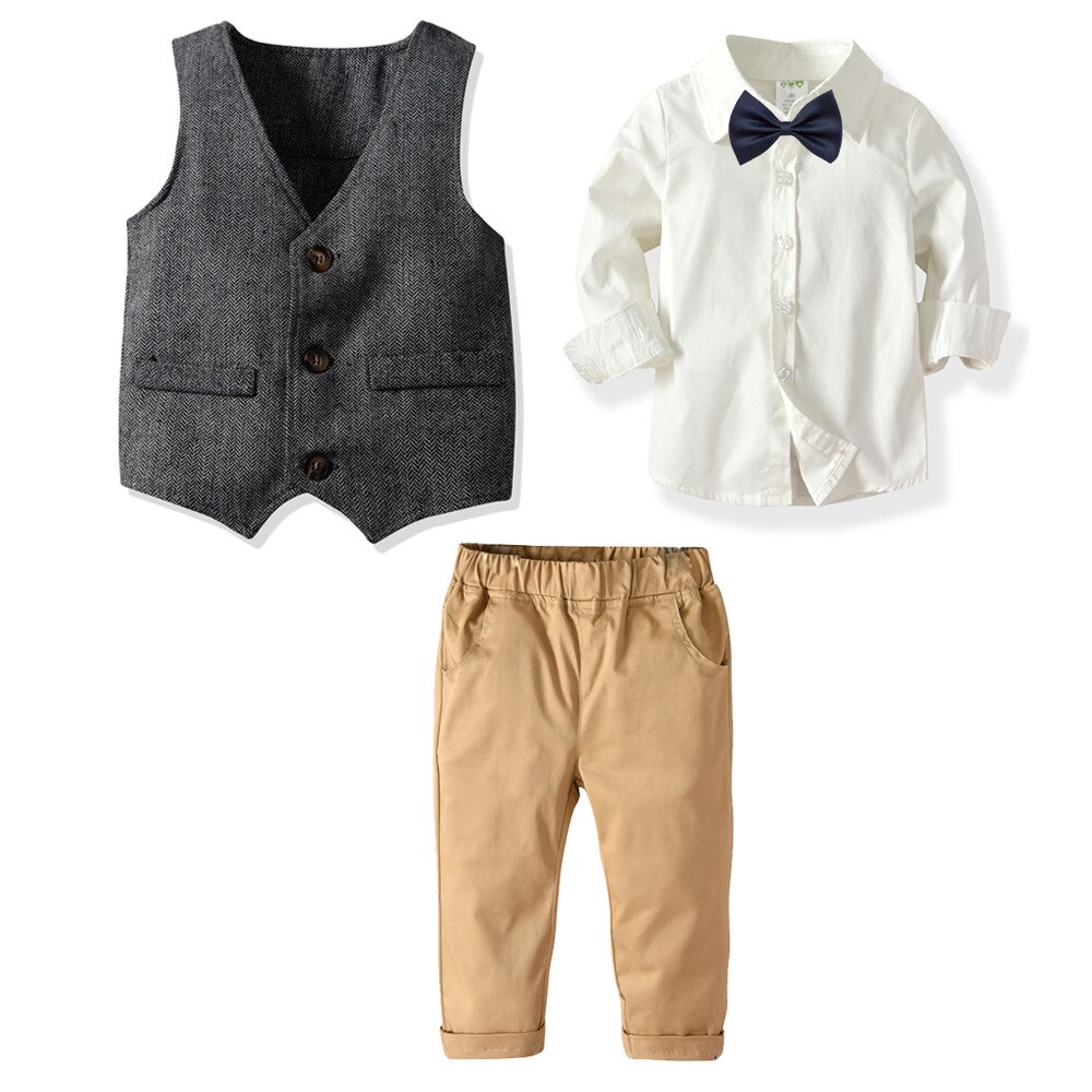 Dreng forår og efterår gentleman dragt børns vest skjorte bukser firedelte dragt baby bomuld børn tøj kostume: 7t