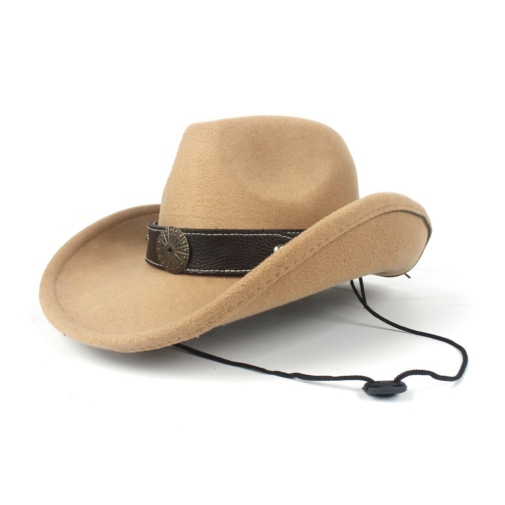 Sombrero de vaquero occidental con agujeros para Hombre y mujer, Sombrero de lana, color negro, para Jazz, ecuestre: Khaki