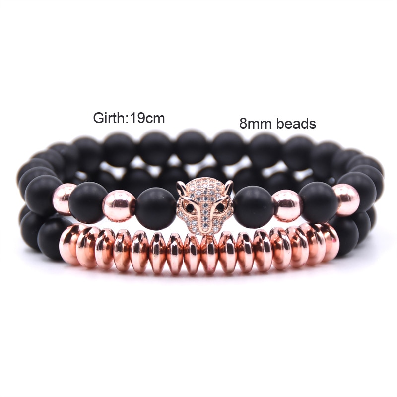 Men CZ Zirconia Leopard head Charms Bracelets 8mm Natural stone Matte Beads Bracelet For Women jewelry pulseras