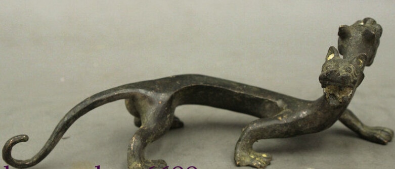 8 "Oude Chinese FengShui Brons Twee Hoofd Dier Beast Boze Geesten Standbeeld Beeldje korting 30%