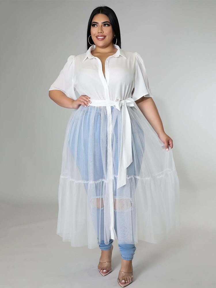 Vrouwen Kleding Plus Size Jurken Zomer Mesh Jurk Mode Elegante Grote Dame Chiffon Shirt Jurk Bulk
