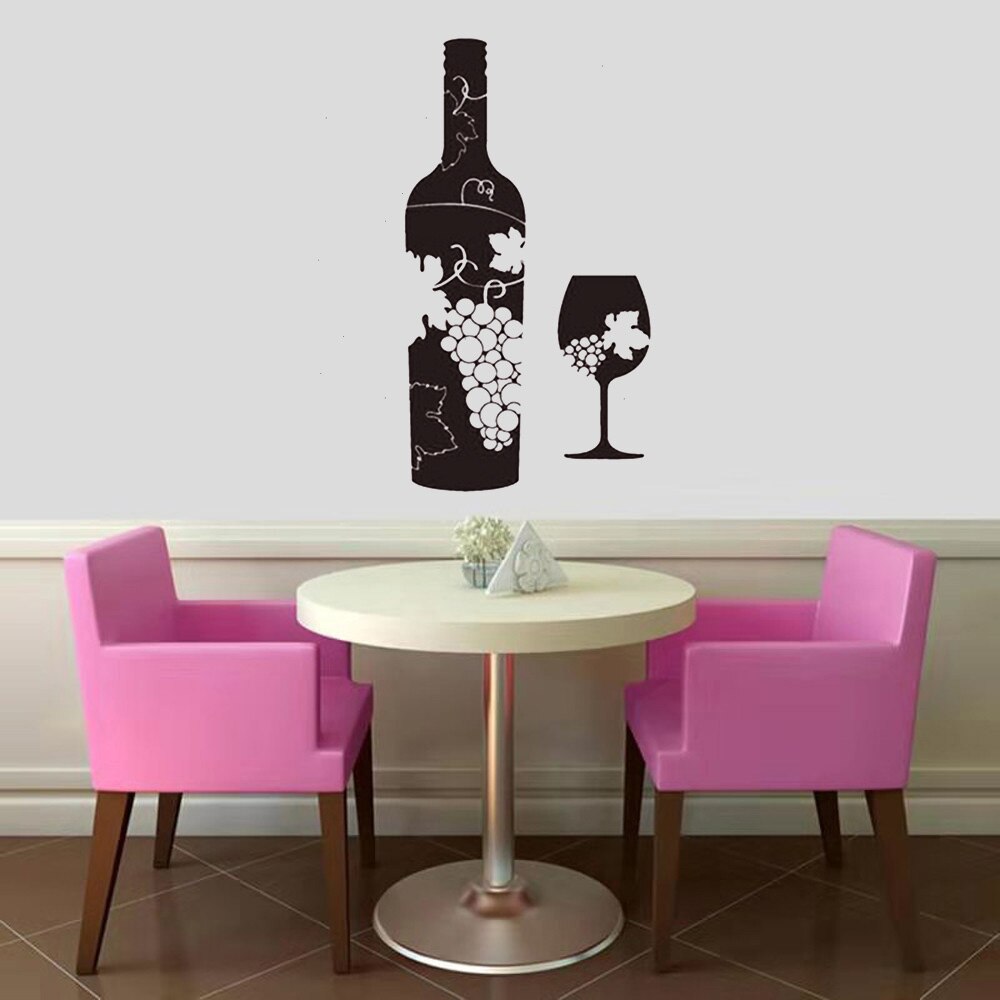 Klassisk vægoverføringsbillede vinflaske glas druer bar alkohol vinyl vægklistermærker køkken mønster dekoration kop mærkater  w11: Farve 3