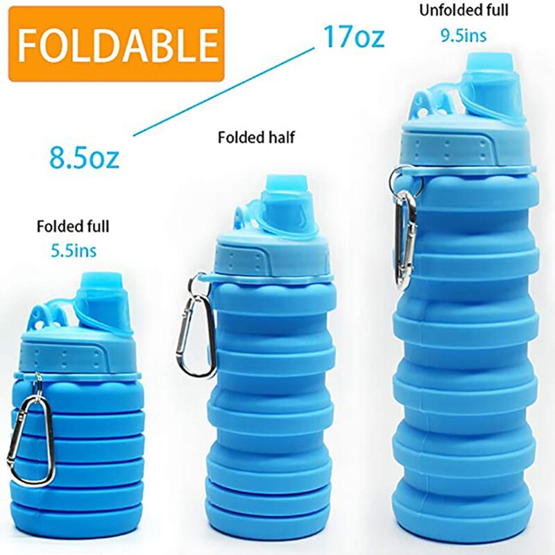 500ml foldbar cykel vandflaske udendørs klatring bærbare sportsflasker krus sammenklappelig flaske silikone med låg bpa fri