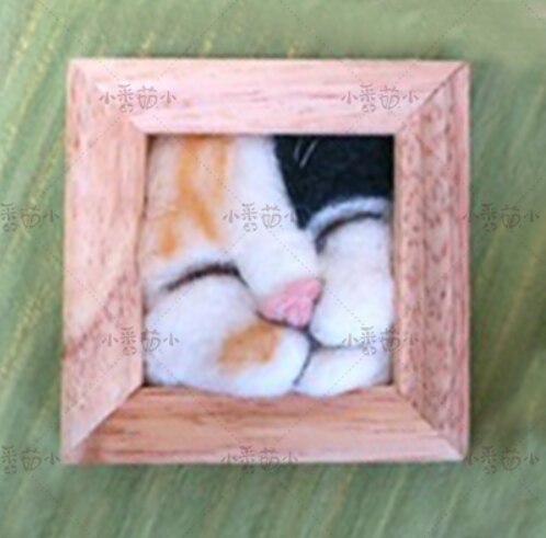 Marco de adorno de cabeza de gato de gatito Zakka, marco de fotos de madera maciza, kit de costura de lana, fieltro de lana, aguja de fieltro, decoración artesanal, aguja: E